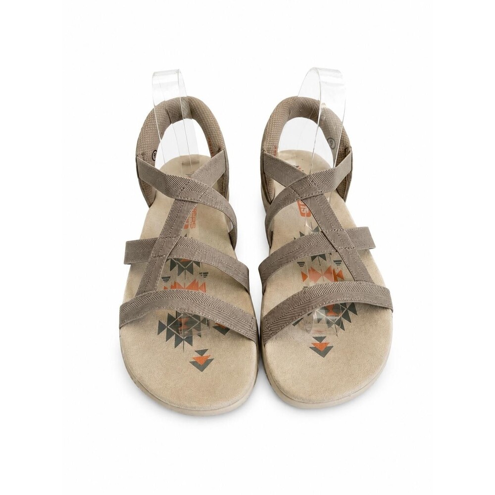 Skechers Slip-ins Womens Wedge Sandal Taupe Elastic Strappy Hands Free Size 9